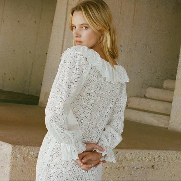 Dôen Franique Eyelet Mini Ruffle Dress in Salt 🤍 - Picture 2 of 5